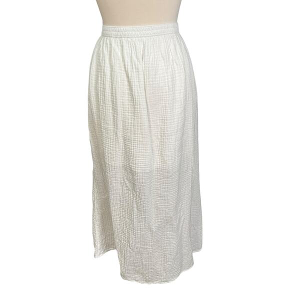 J.Crew Re-Imagined White Cotton Maxi Skirt M Side Slit Elastic Waist Lined Beach - Picture 2 of 11